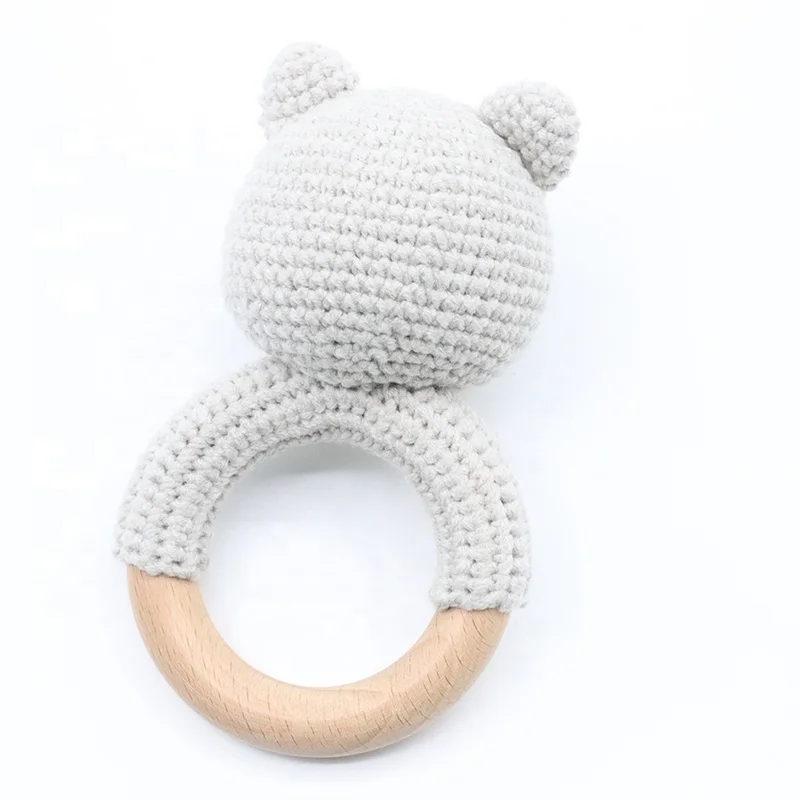 Органическое Натуральное детское буковое деревянное кольцо прорезыватель Игрушка прорезыватель погремушка