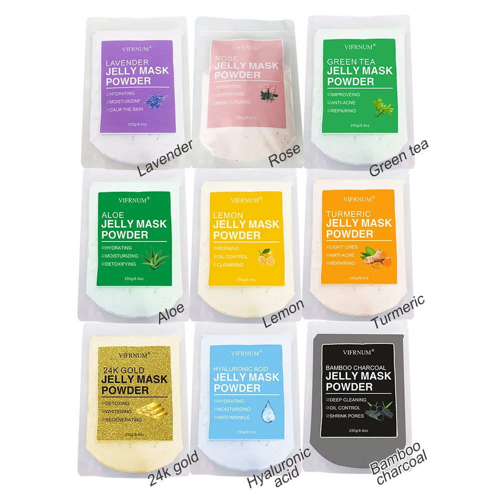 skin care spa hydro jelly powder mask lemon carrot kiwi rice aloe rose gold lavender chamomile moisturizing facial jelly mask