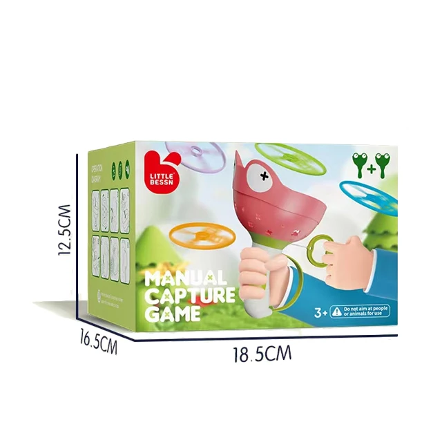 Interaction Fun Wind-up Flying Saucer Green Frog Flying Disc Launcher Manual Capture Game Indoor and Outdoor Sports Toy for Kids