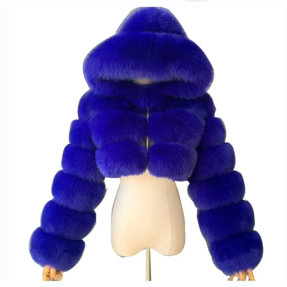 Womens Luxury Clothing Short Hooded Imitation Fox Fur Long-sleeved Bubble Coats Faux Fur Coat