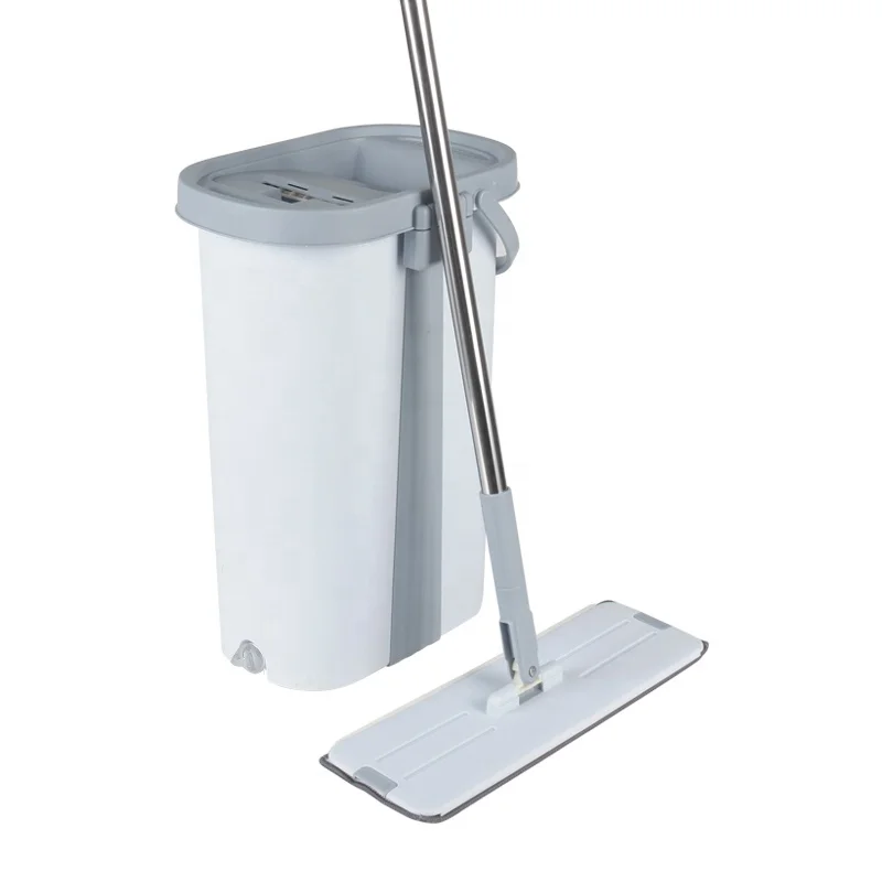 Stainless Steel Handle Floor Cleaning Microfiber Spinner Household Magic Twin Bucket Swob Set Kit Mops