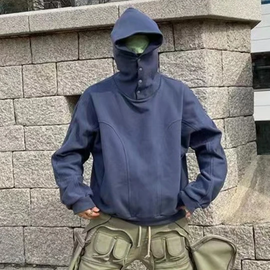Blank No Drawstring Plain Hoodies Design Men Sports Custom Logo Korean Oversized Snap Button Blank Hoodies