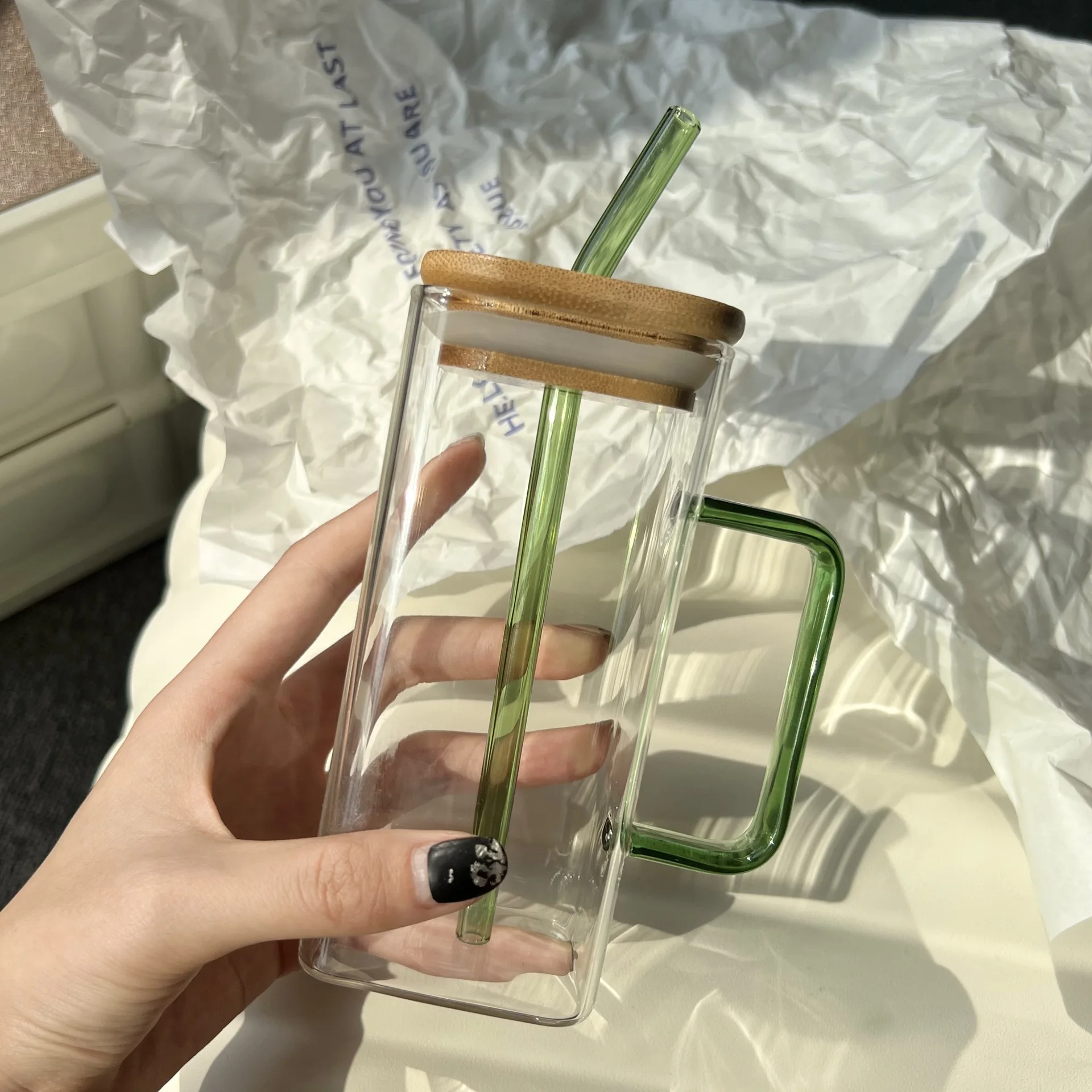 High-End Retro Style Square Glass Tea Cup New Heat-Resistant Explosion-Proof High-Borosilicate Cup for Home Business Water Tea