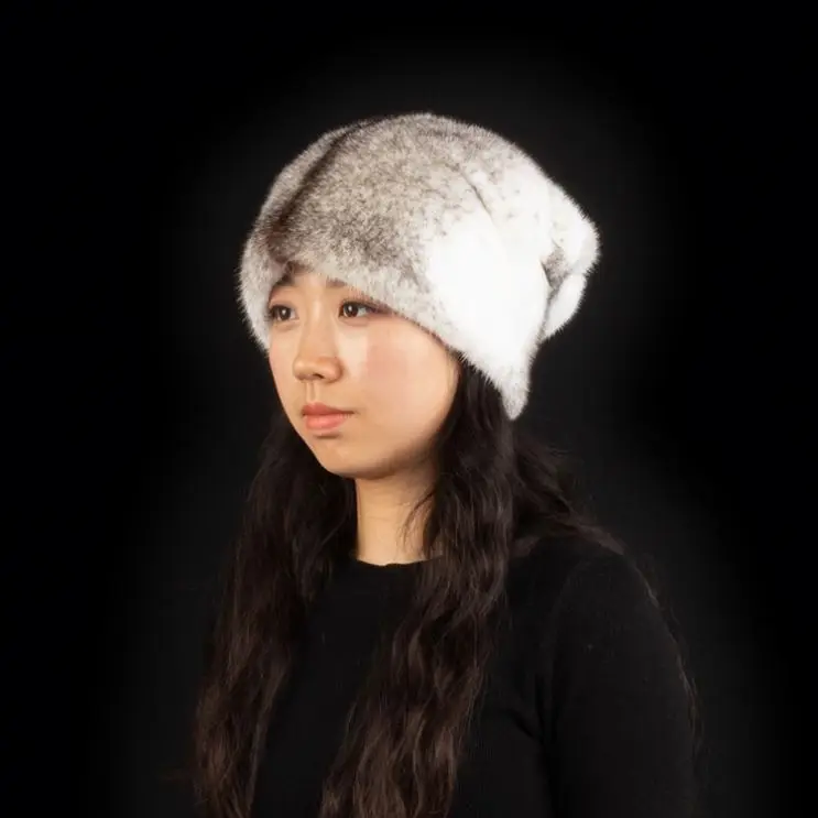 DH IATOYW custom whole pelt women cross mink fur brimless cap winter warm earflap fur hat