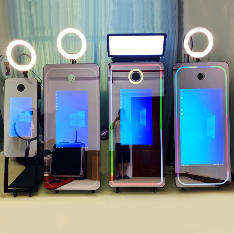 Equipped With Square Led Light 65inch Magic Mirror Photo Booth Selfie 43 Inch Smart Touch Screen With Camera And Printer
