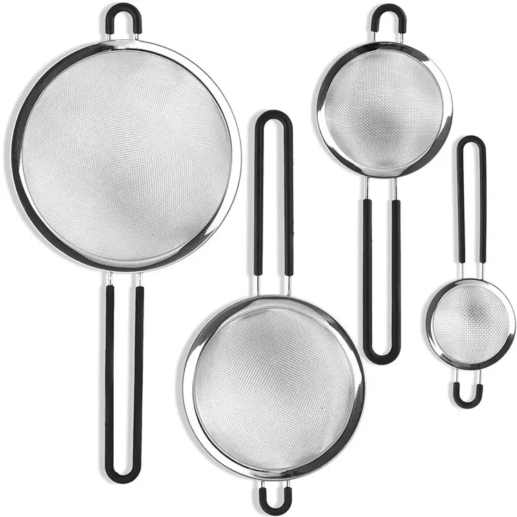 Trending products 2023 new arrivals Black Stainless Steel Strainers 4 Sizes Premium Fine Sieve Set for Straining Filtering