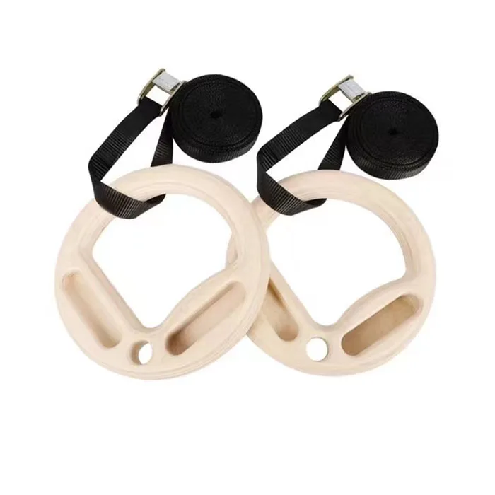 Adjustable Climbing Training Fingerboard Wooden Gym Rings Carabiner Gymnastic Rings