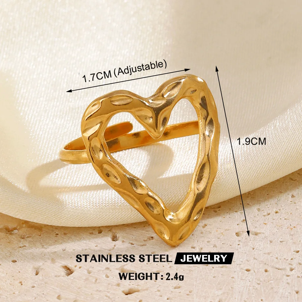 Wholesale Minimalist Love Heart Leaf Geometric Finger Ring No Fading Gold Color Stainless Steel Open Rings Jewelry