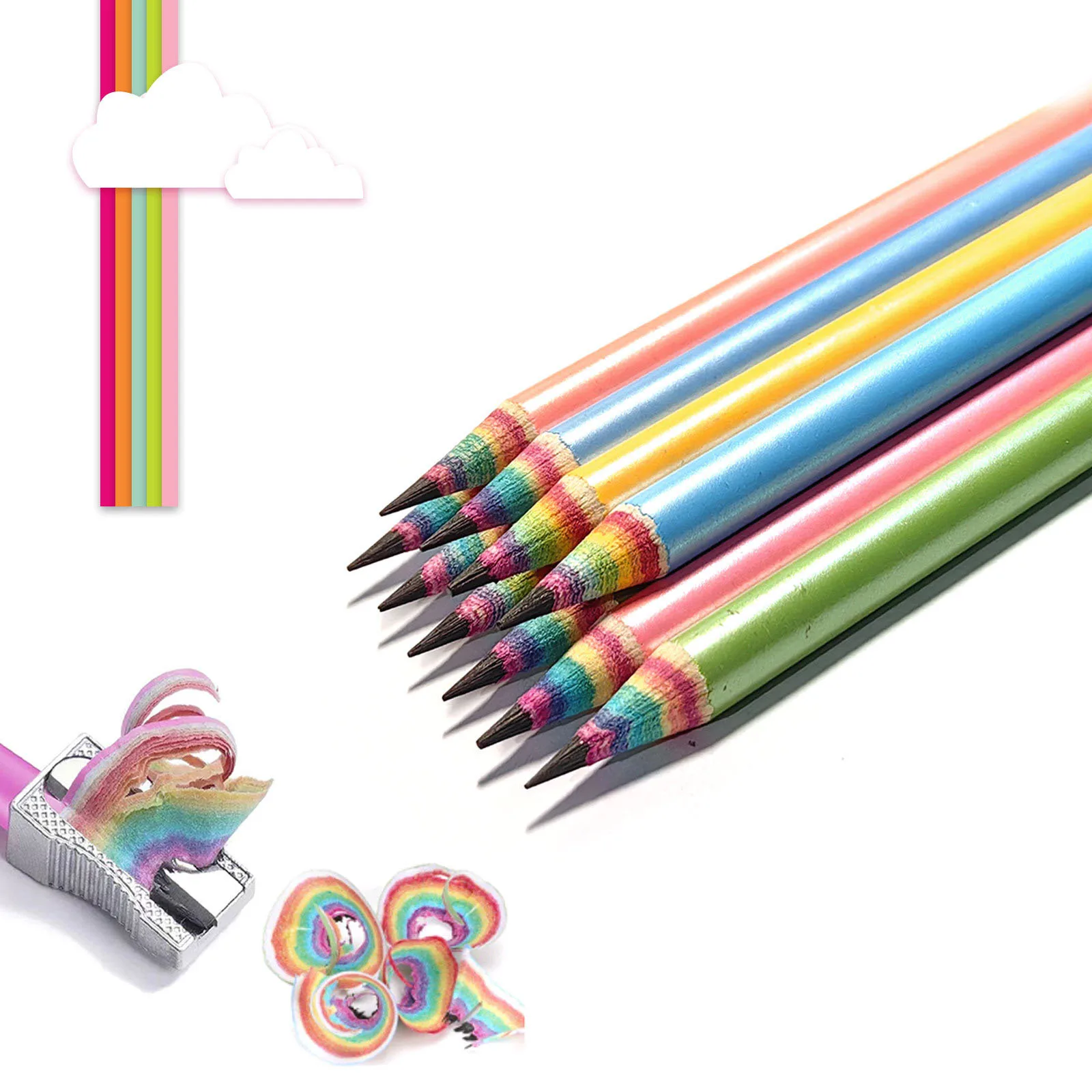 Factory Direct Sale Creativity Painting Children Pencils Customizable LOGO HB 2B Standard Rainbow Paper Pencil