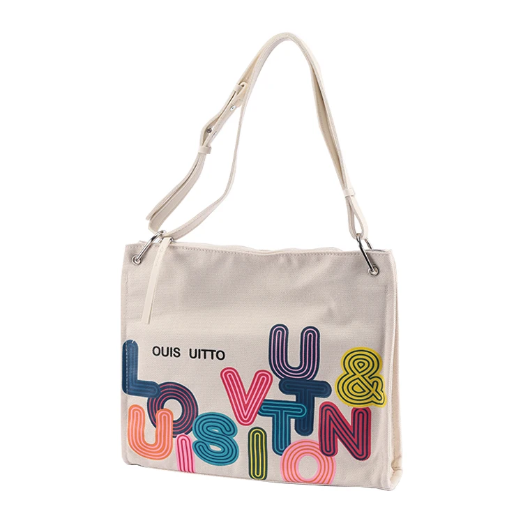 Fashion High Quality Canvas Tote Messenger Bag with Leather Handle for Girls