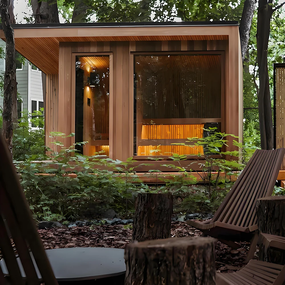 Large size luxury outdoor sauna steam room, hemlock wood exquisitely built