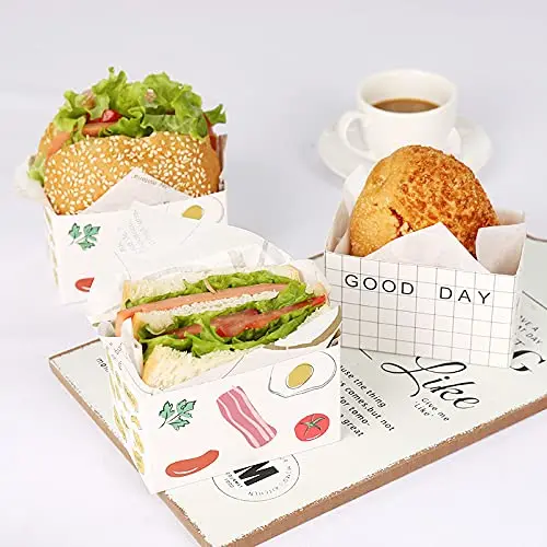 Take Out Food Containers,Sandwich Boxes Toast Holding Bread Tray, Hot Dog Donut Egg Waffle Packaging Lunch Box