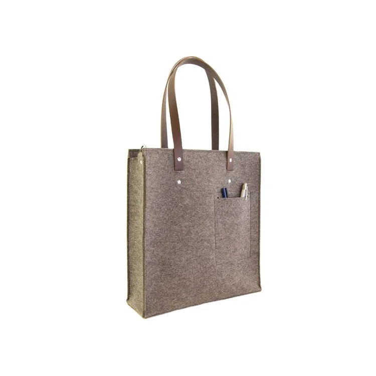 Wholesale Custom Logo Puff Printed Felt Shopping Tote Bags with Leather Handle Customized Size 1c by Puff Print