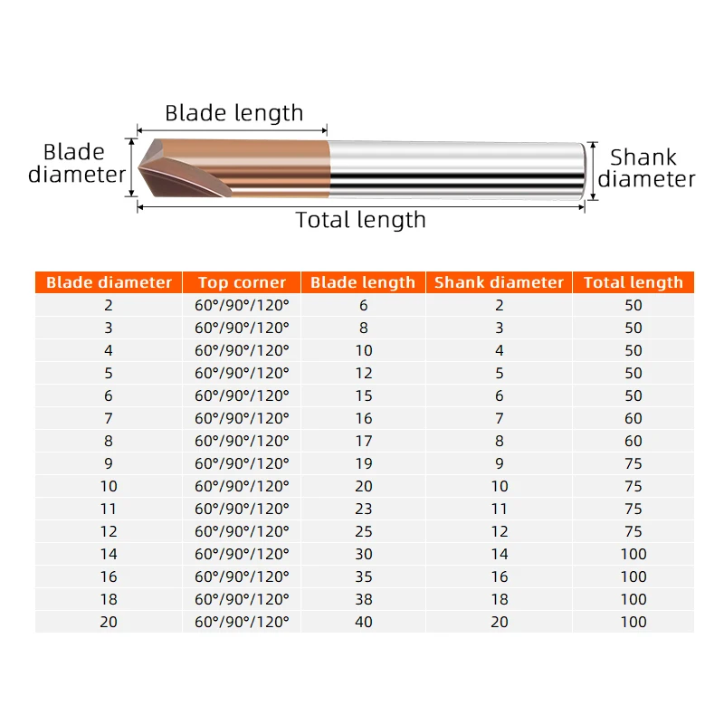 Tungsten Steel Chamfering Tool Straight Edge 2-flute Milling Cutter Cnc Chamfer End Mill with Coated 60 90 120 degree