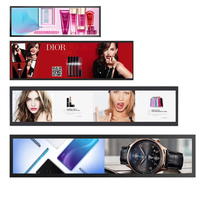 
Wall Mounted Stretched Bar LCD Display Digital Signage and Displays Advertising Player Kiosk for Cargo Rack Bus and Cosmetic 