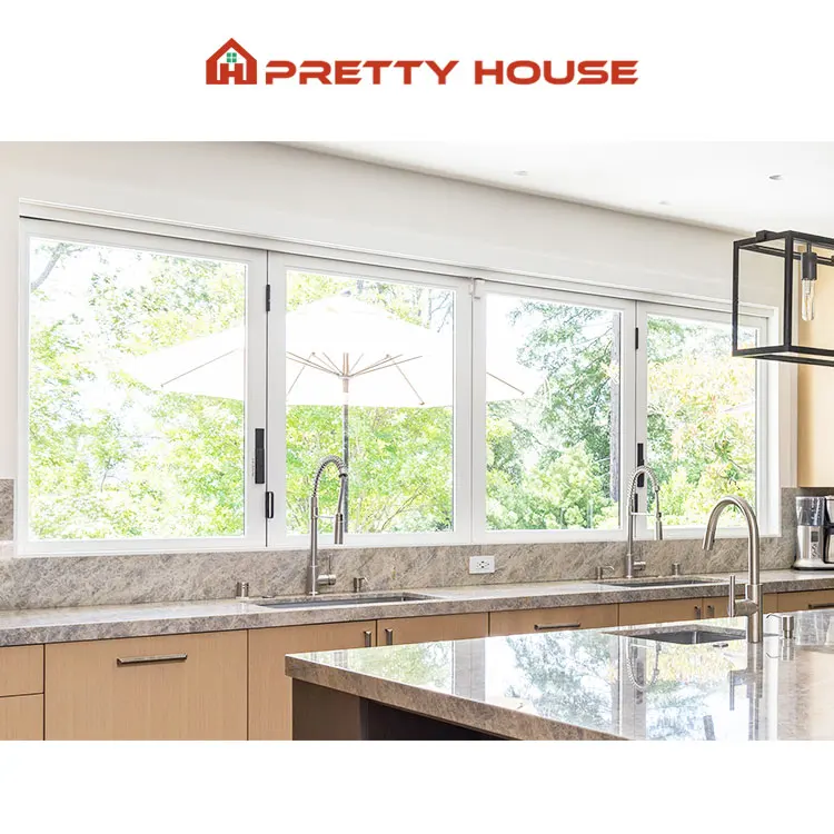 Modern Thermal Break Aluminum Bi Folding Window Soundproof Accordion Sliding Glass Windows