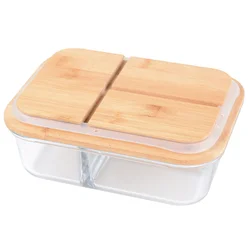 meal prep Bamboo Lid compartment Glass Food Storage container glass Lunch Box