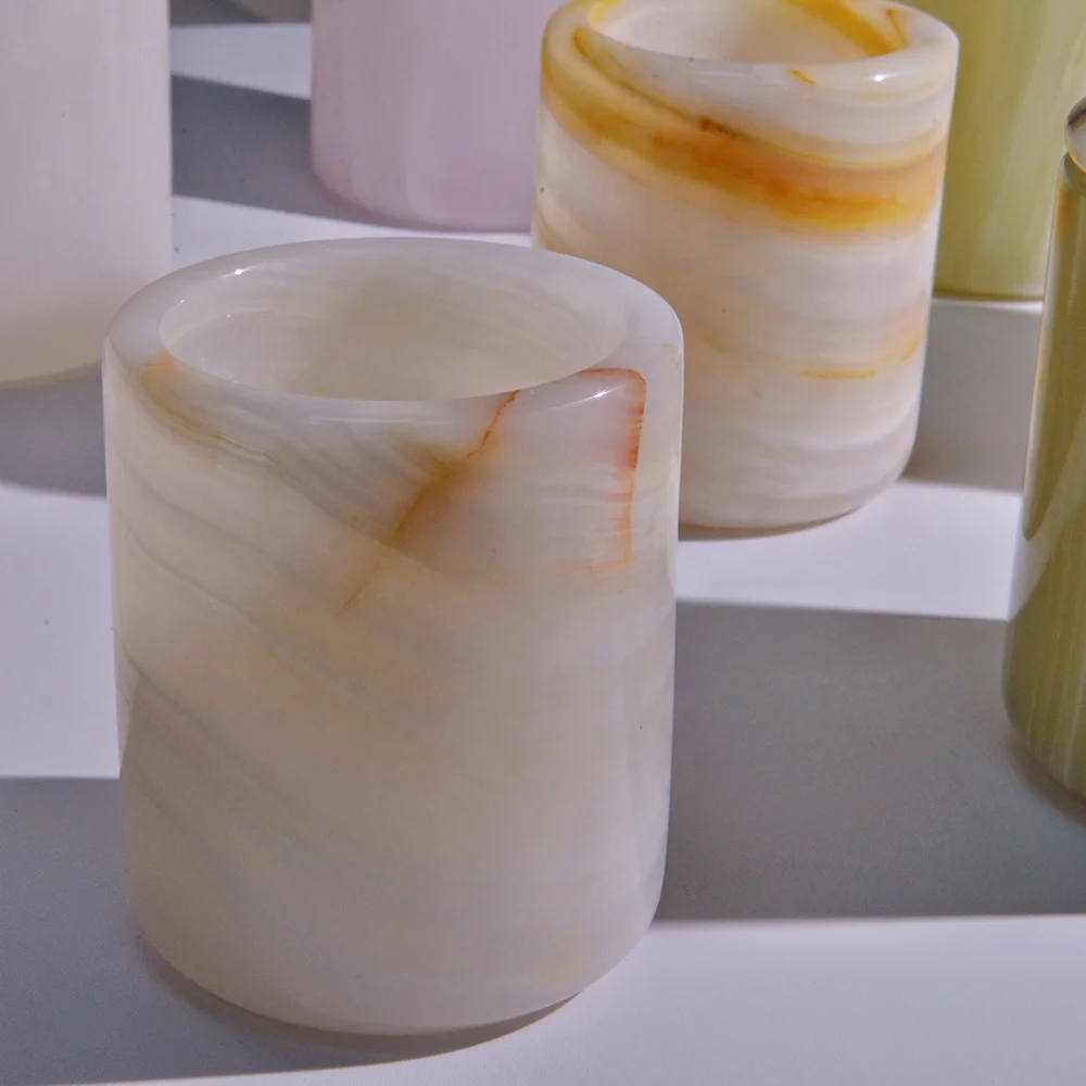 New Style Luxury Hotel Home Decoration color Marble Candle Holder for halloween Pink Onyx Agate Orange Candle Jar with lid