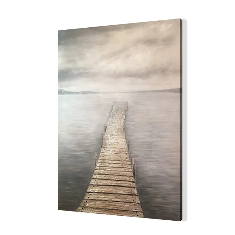 Gray Background Wood Bridge Handpaint Acrylic Oil Painting On Canvas Wall Decoration