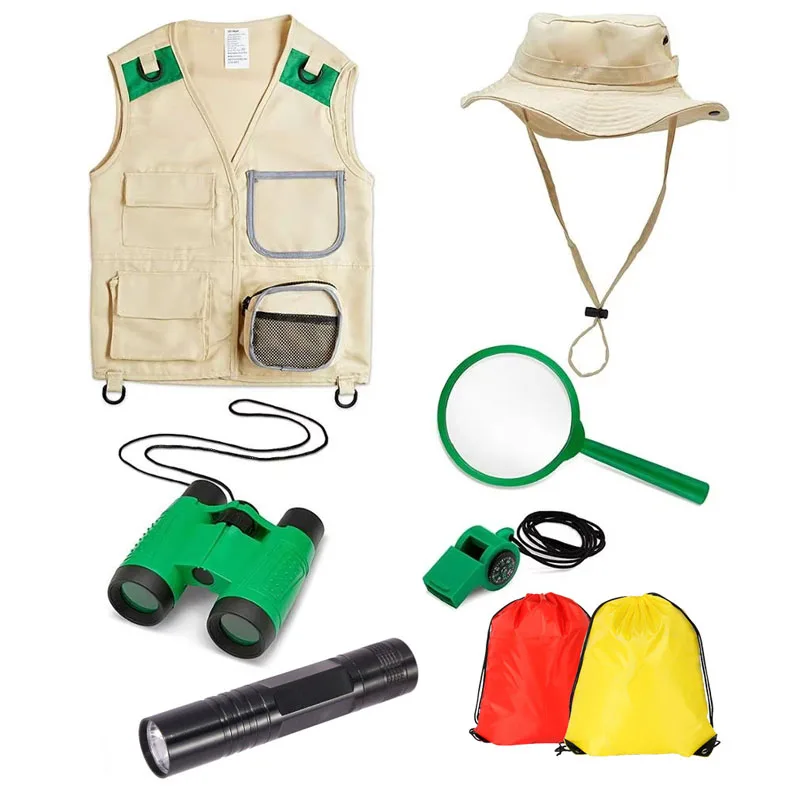 Kids Outdoor Explorer Kit with Backyard Safari HAT for Nature,Zoo Keeper,Park Ranger,Paleontology, Bug Catching,Camping,Hiking