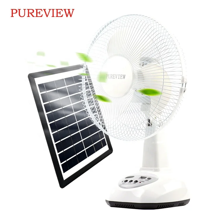 Hot selling 12 inch charging table electric fan with power bank function portable solar rechargeable fan