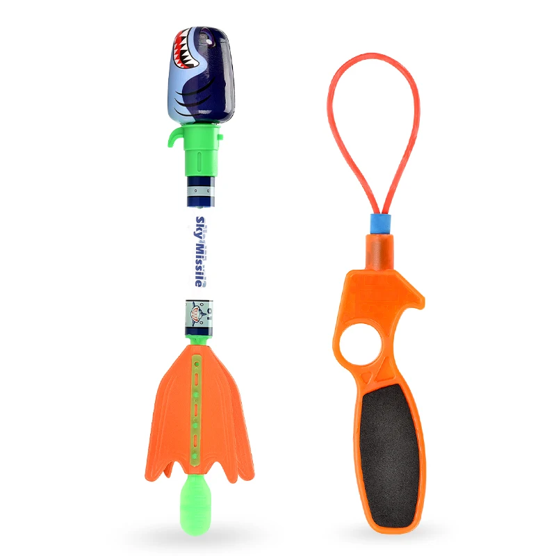 Novelty flying PU air launcher shark head soft rocket toy with light