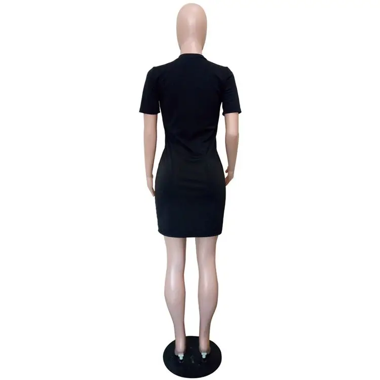 
0819M372 Custom Ladies Round Neckline Short Sleeve Casual Leopard Contrast Color Patchwork Women Summer Short Mini T Shirt Dress 