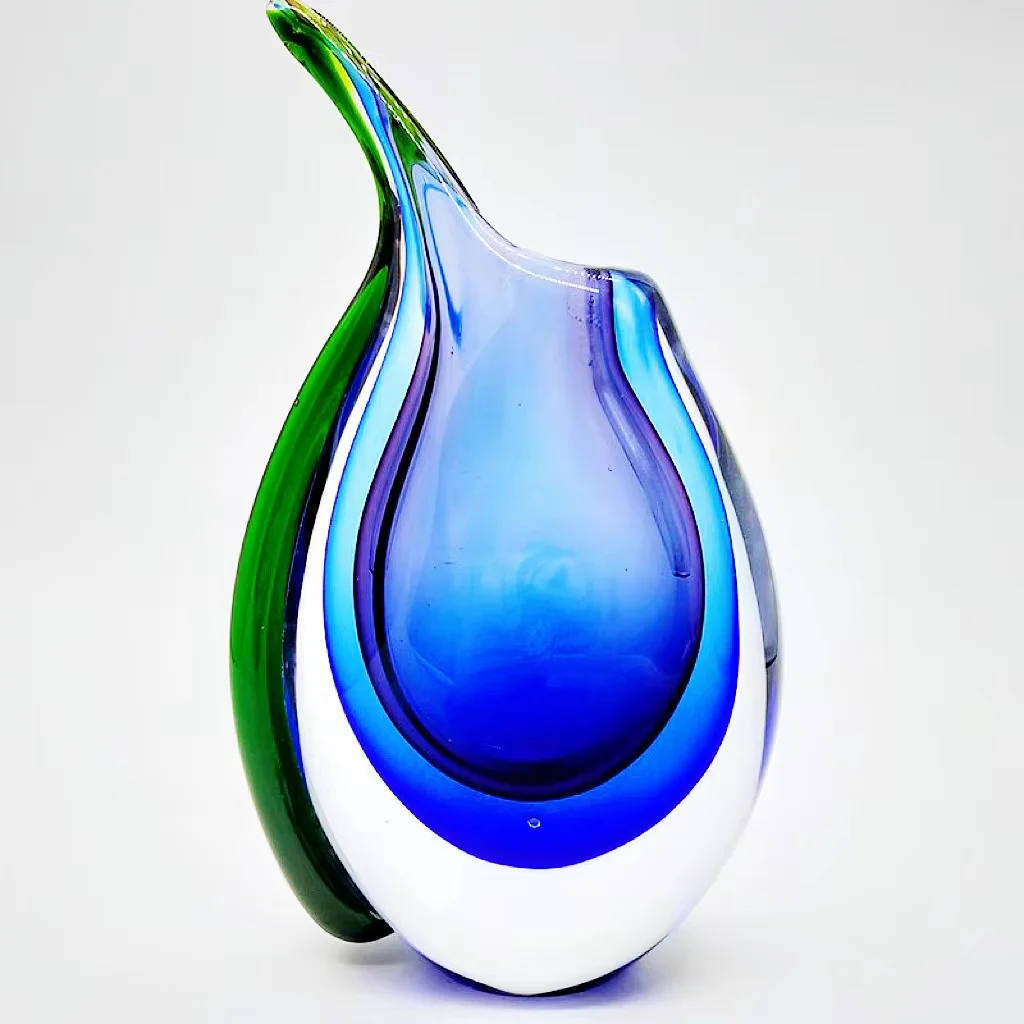 Customized Blue Round Belly Hand Blown Art Glass Vase for Decoration