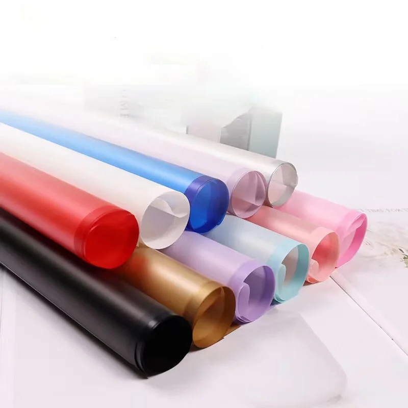Wholesale 58*58cm Colorful Golden Edge Flower Wrapping Paper Waterproof Florist Paper Plastic Wrapping Film For Flower
