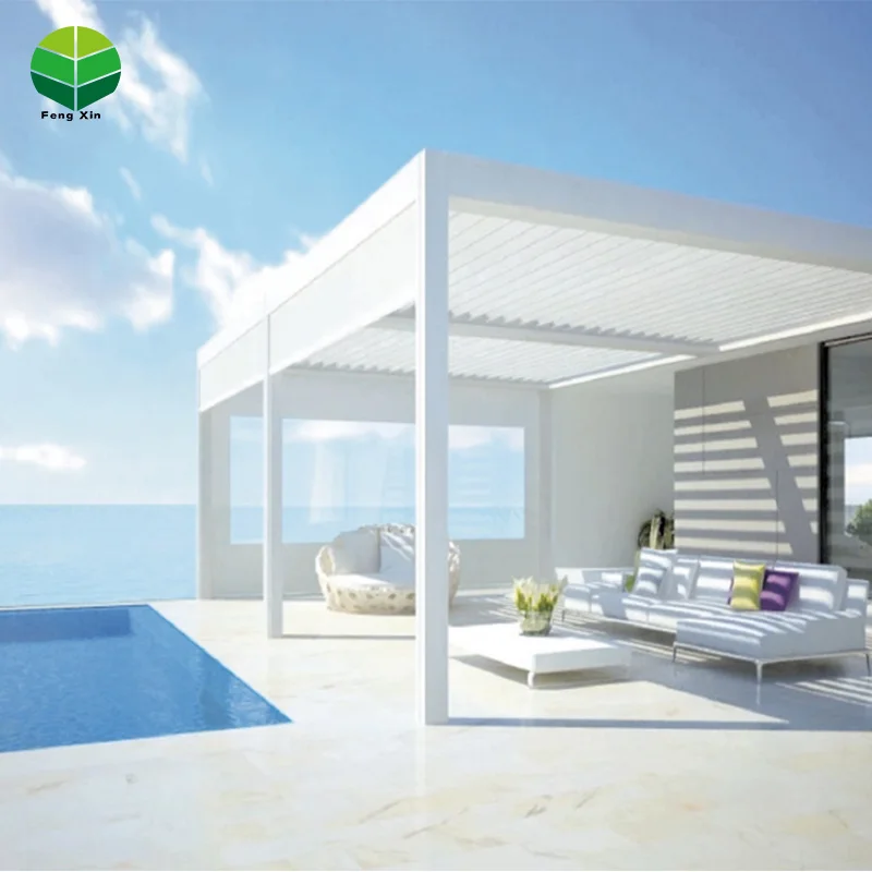 Motorized Opening Louvre Roof System Canopy Aluminum Sun Shade Roof Waterproof Pergola Driveway Gate Car Tent Garage Green House