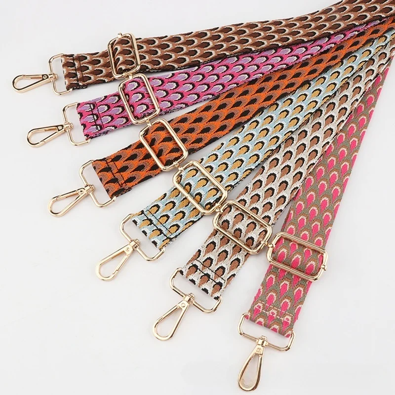 Fashion Adjustable 1.5 Inch Wide Nylon Webbing Bag Shoulder Strap Peacock Pattern Woven Jacquard Crossbody Purse Strap