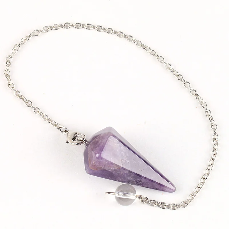 Healing Faceted Hexagonal prism Dowsing Pendulum Chakras large size pendant Meditative Reiki Balancing Gemstone Amethyst Wicca