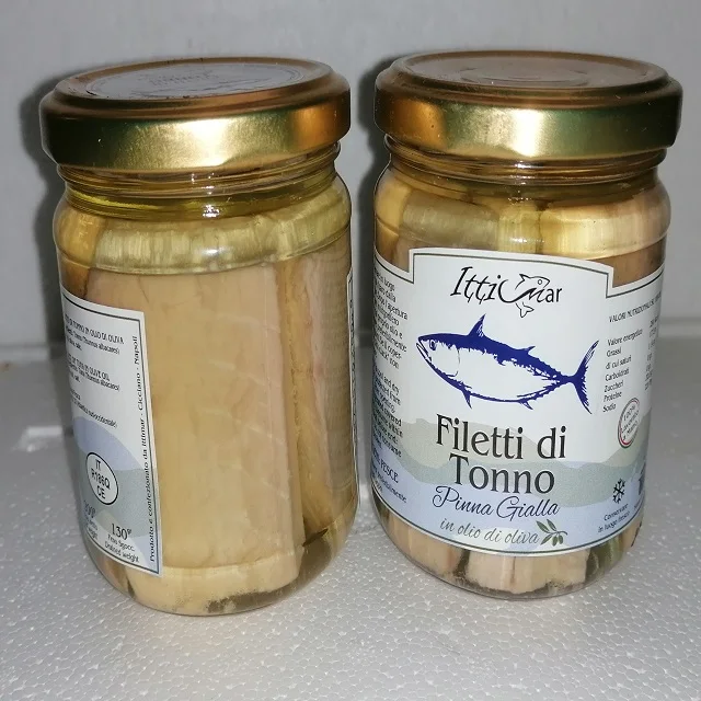 Hot Sale 100% Amberjack in Olive Oil Handmade artisanal Glass Jar Canned Tuna Salt Preserved Fish Pieces