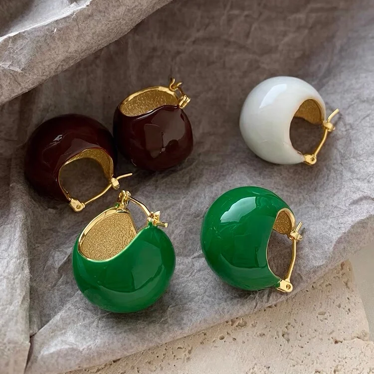 peichi INS fashion brass18k gold plated BV green enamel dangle ball earrings enamel jewelry for modern ladies