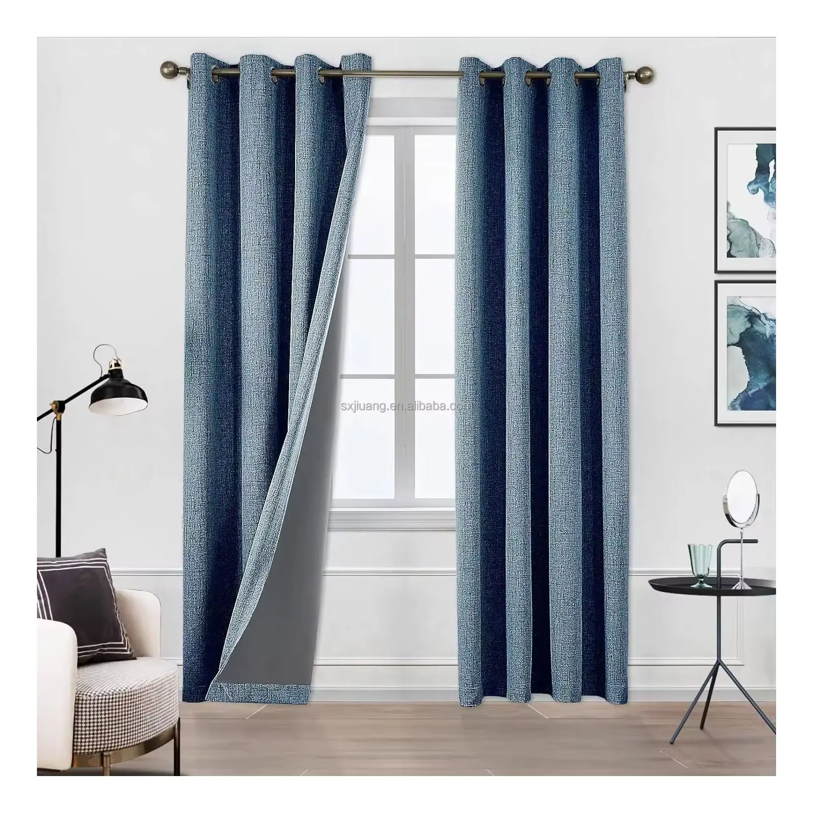 JIUANG Textiles Modern Linen Window Curtains 100% Blackout Solid Color Pleated Style Home Bedroom Living Room High Custom Shade