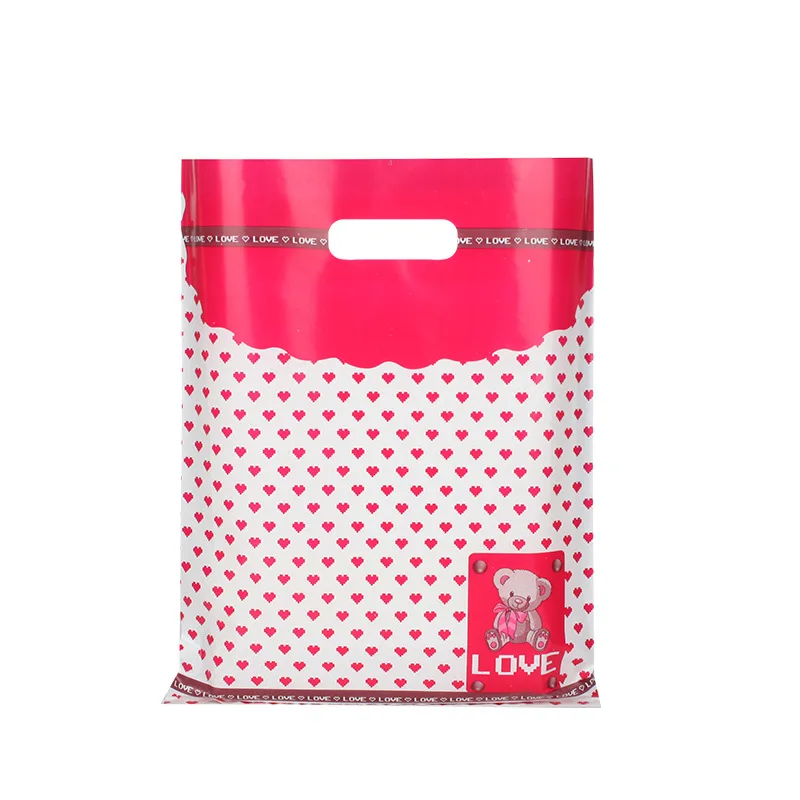 Eco-Friendly 12x15 inch Die Cut Handle Plastic Shopping Bags Heat Seal Gusset Type for Shoes shopping bag plastic bag