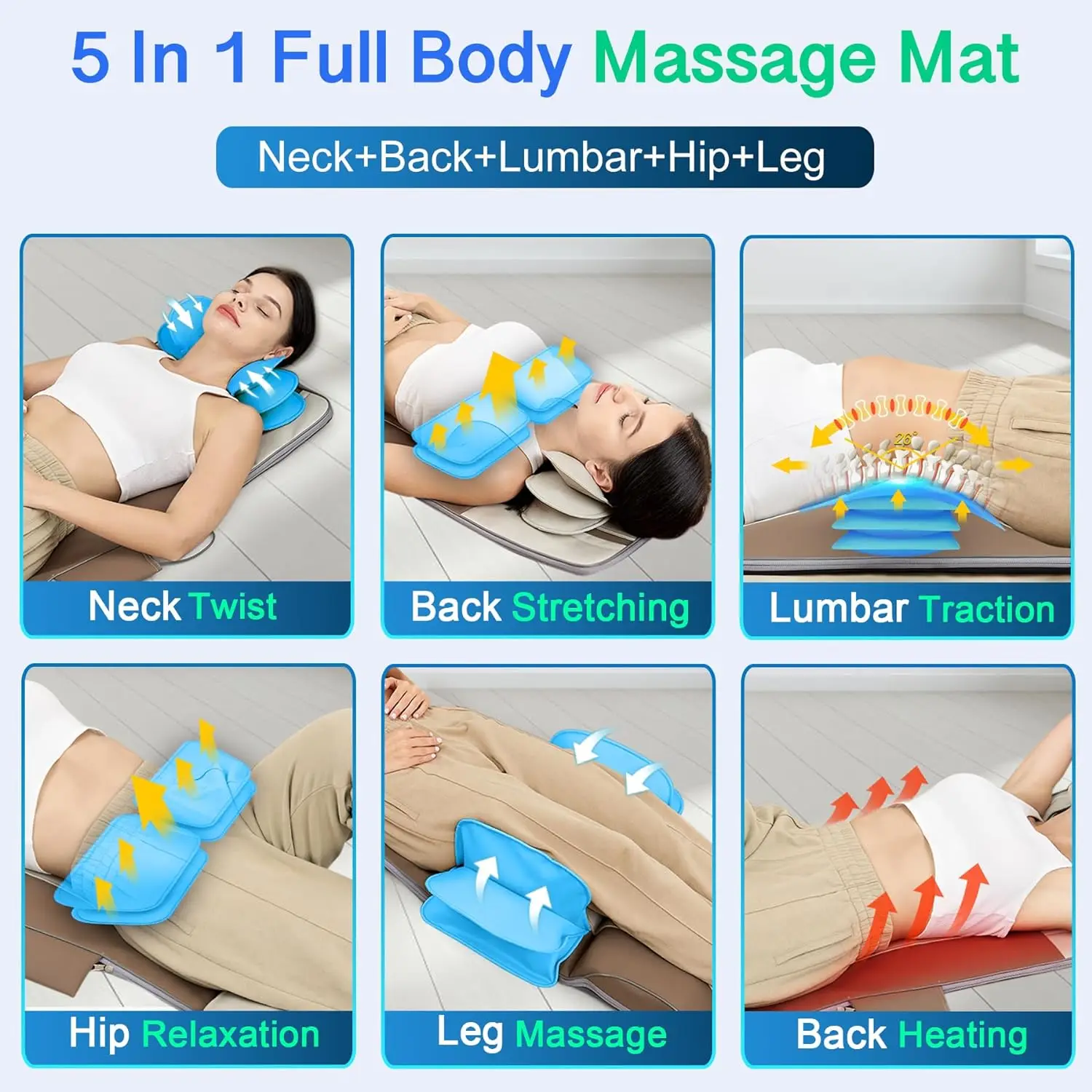 Full Body Massage Mat with Airbags Stretching & Heating, 3D Lumbar Traction & Relaxation, Back Massager Pad,