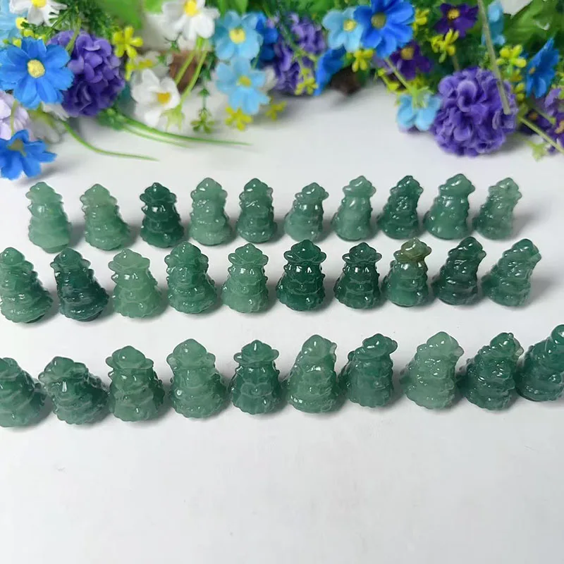 Wholesale Mini Crystal Healing Stone Carvings Natural Hand Carved Green Aventurine Crystal Christmas Tree For Christmas Gift