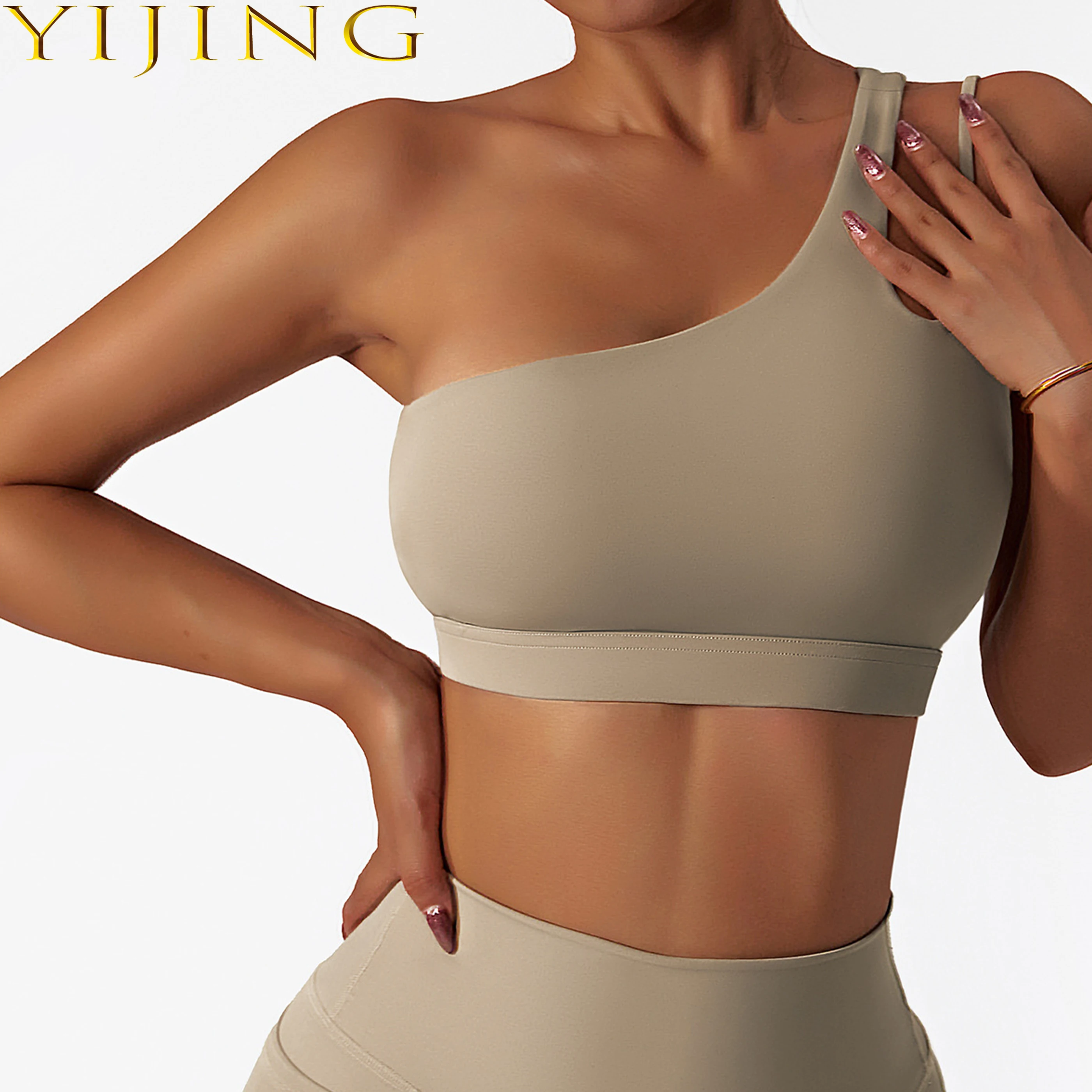 High Quality Designer Custom Nylon Spandex Fitness Yoga Wear Gym Workout One-Shoulder Sports Bra For Women