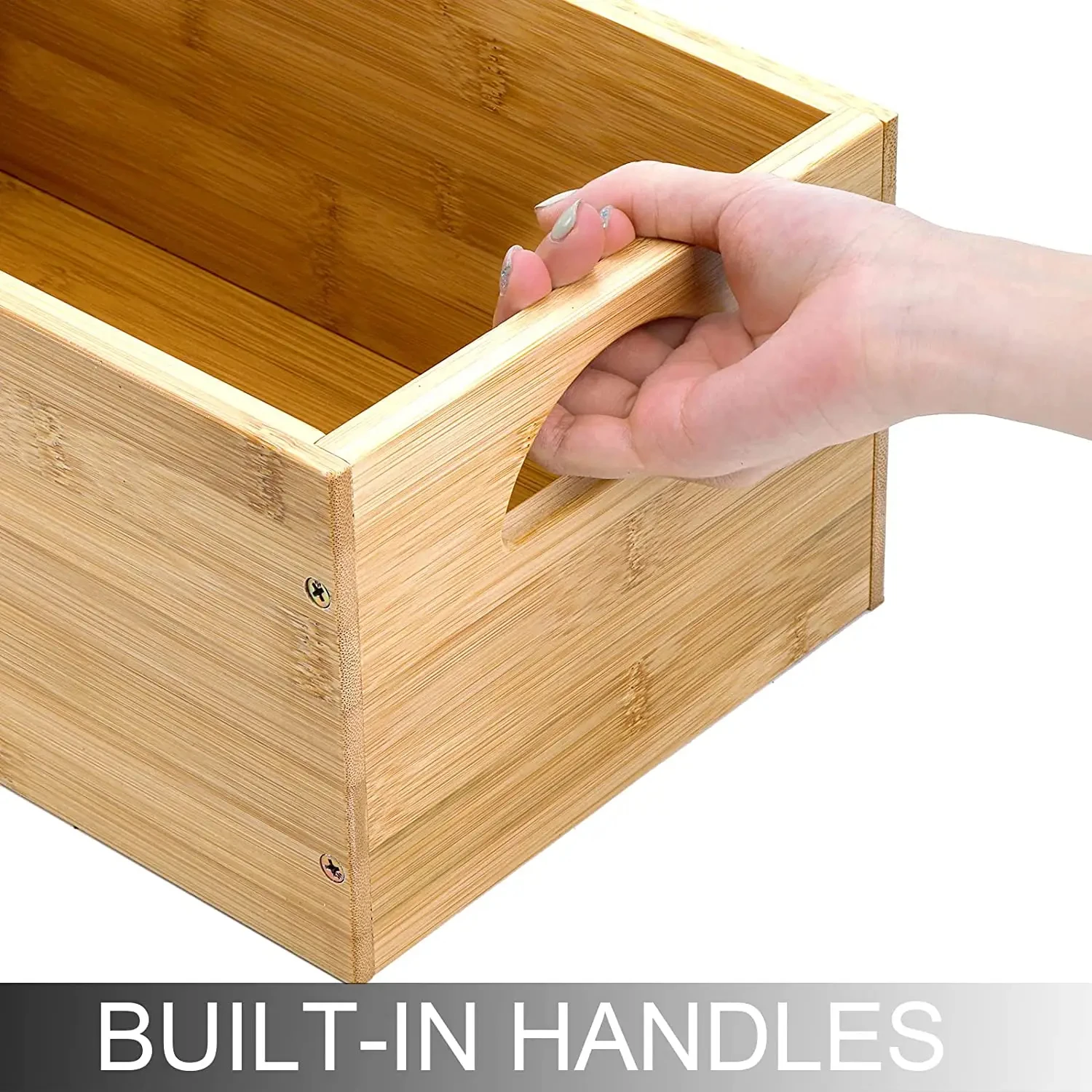 Bamboo Crafts Wood Product Storage Bin Wooden Crate Box Organizer Cube Container with Handle for Bathroom Decor