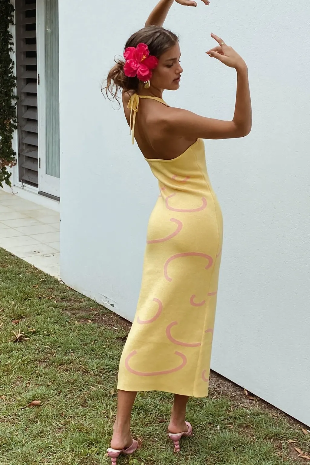 Wholesale YDL2467 Knitted dress hanging neck wool woven suspender long slim open back long skirt Maternity Skirt