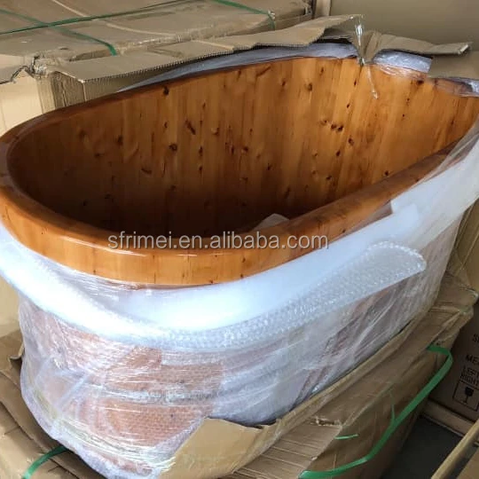 High quality red cedar wooden barrel bathtub, solid wooden spa bathtub for one person K-9507