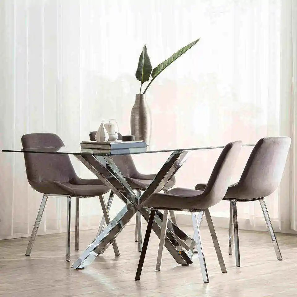 Light Luxury Style Dining Room Furniture Velvet Custom Color Metal Legs Dining Chair