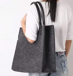Wholesale printed wool felt bags custom logo dark grey felt tote bag felt shopping bag