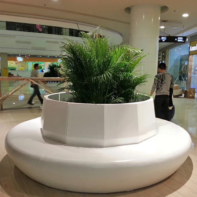 Custom extra large round planters fiberglass indoor plant pots decorative flower pot stand for shopping mall