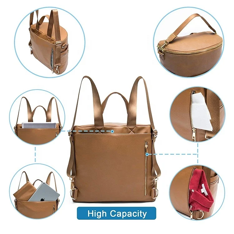 Leather Diaper Bag Custom Vegan Leather Luxury Mummy Baby Backpack Diaper Bags