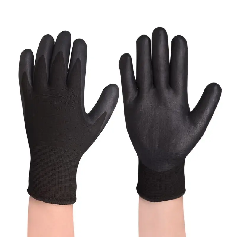 Winter thermal black Nylon shell Nitrile Coated Micro Foam Grip work Gloves