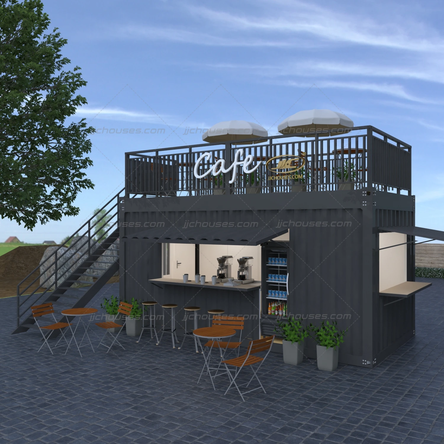 china prefab stainless steel black gold kitchen containers coffee shop flat pack steel container