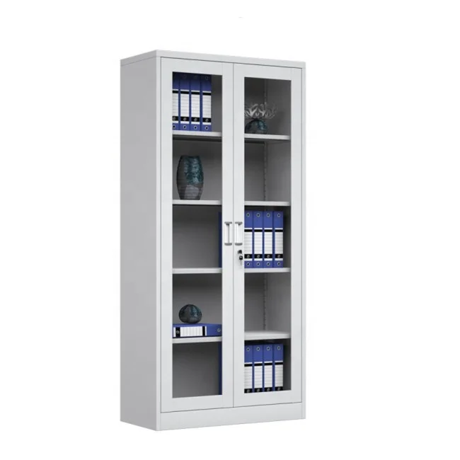 Luoyang factory 2 doors filing cabinet office file storage cabinet cupboard glass swing door iron metal storage file cabinet