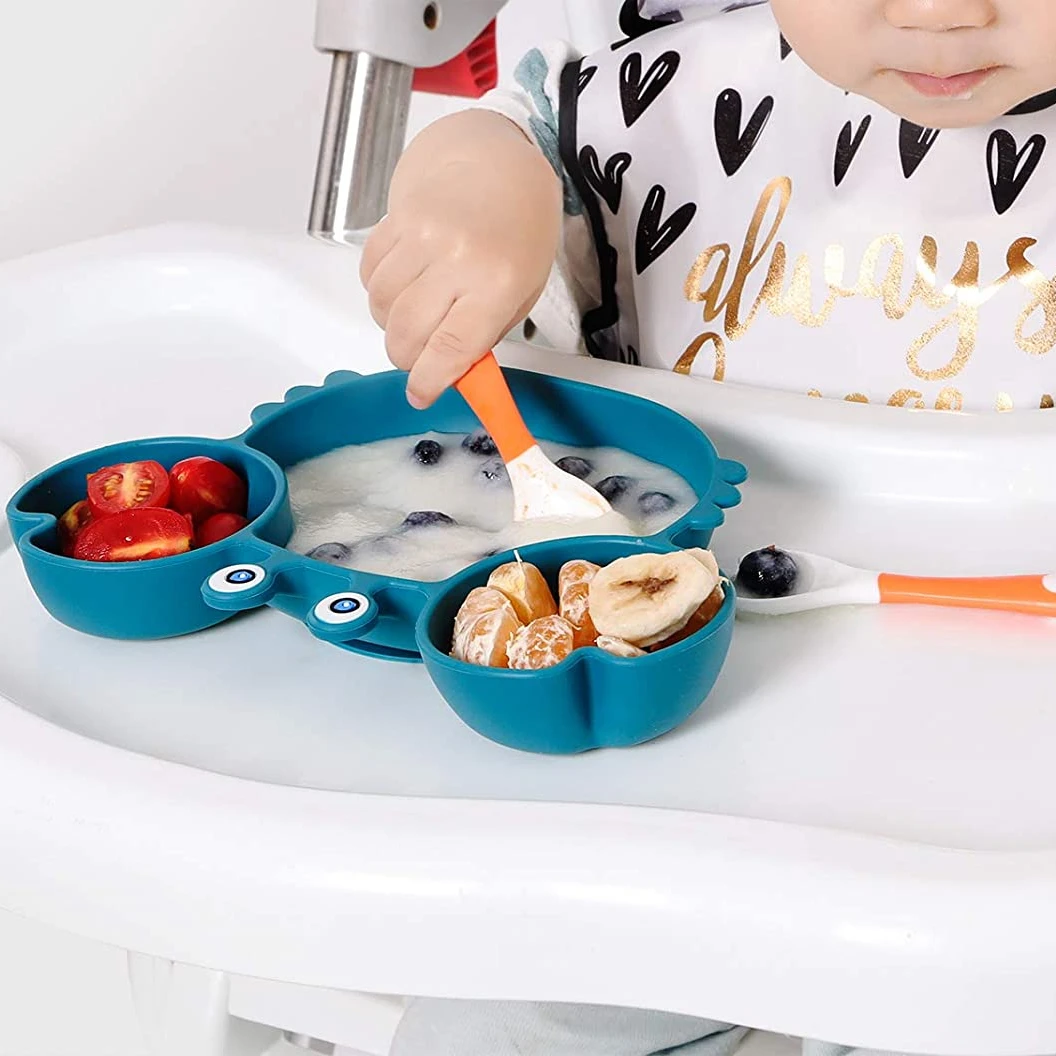 BPA Free suction silicona plate cute  crab shape for kid divided Plate baby toddler plate Eco-friendly